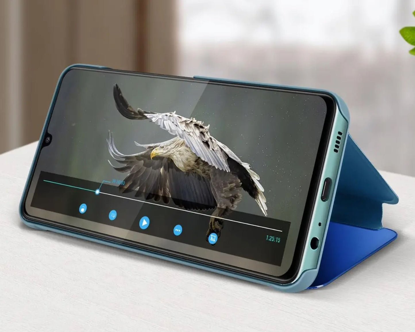 Galaxy A22 5G Clear View Cover Hoesje - Blauw