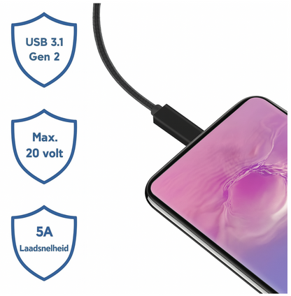 Supersnelle USB-C naar USB-C 1 Meter Kabel – 100W - 4K Video - 10Gbps