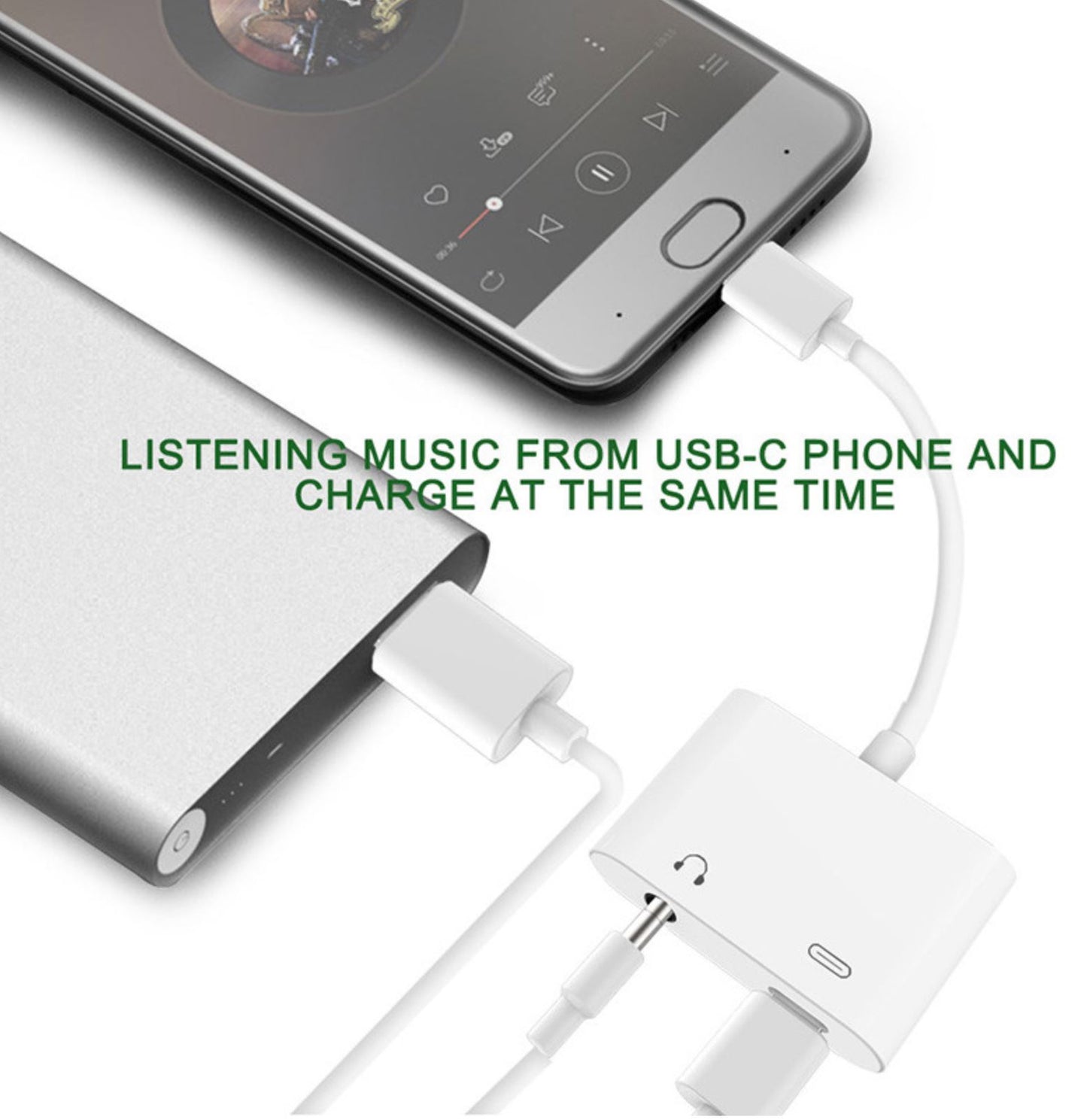 USB-C naar 3,5mm Aux en USB-C voor muziek en opladen