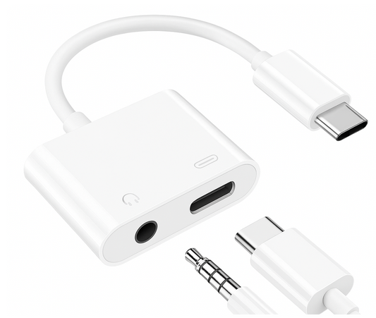 USB-C naar 3,5mm Aux en USB-C voor muziek en opladen
